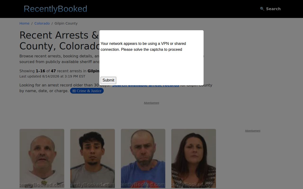 Gilpin County crime news on unofficial RecentlyBooked county page