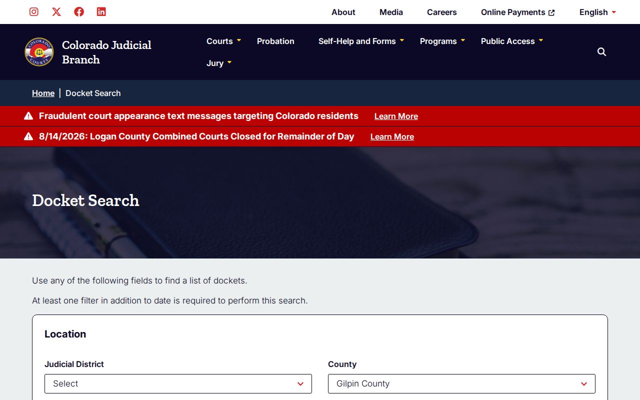 Gilpin Combined Court docket for arrest case hearings